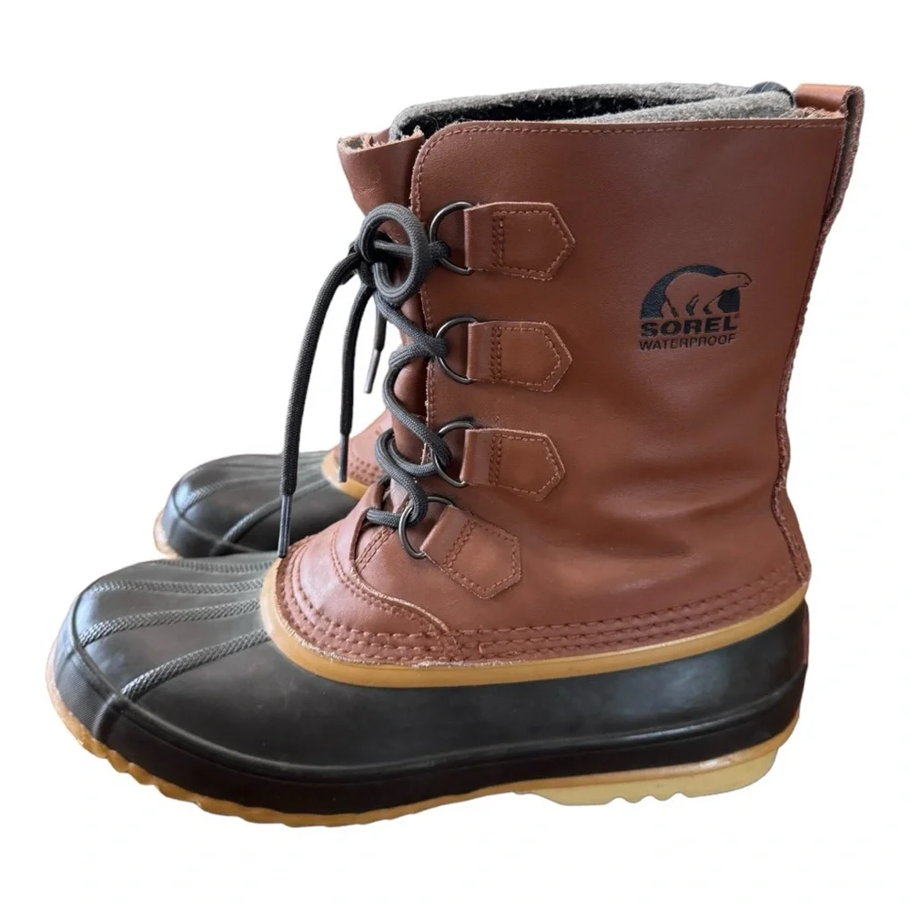 Sorel 1964 Pac Cayenne Leather Lace Waterproof Rubber Duck Boots Men’s Size 10